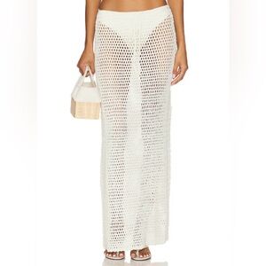 REVOLVE Superdown Crochet Knit Maxi Swim Coverup Skirt in White Size Small